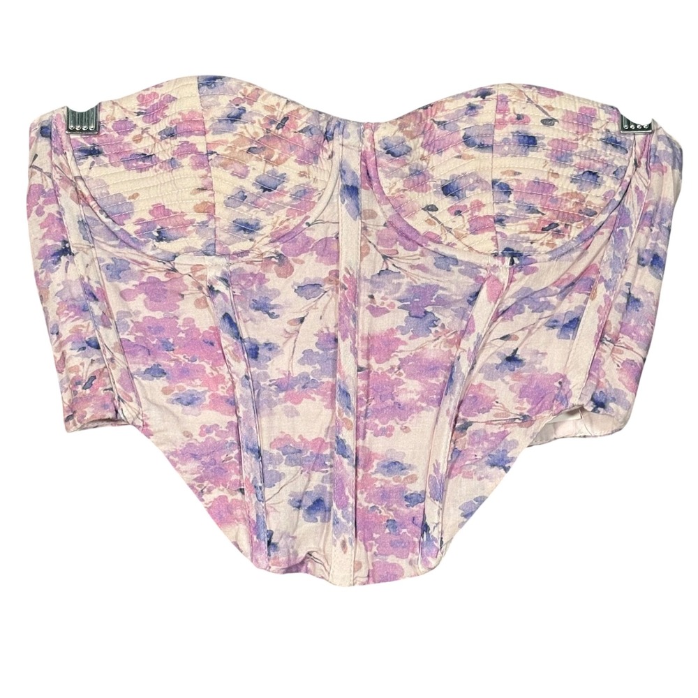 Bardot Pastel Floral Corset Crop Top in Pink and Lavender